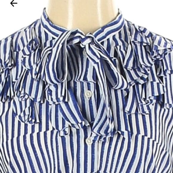 Banana Republic Striped Ruffle Tie Neck Blouse - Picture 5 of 13